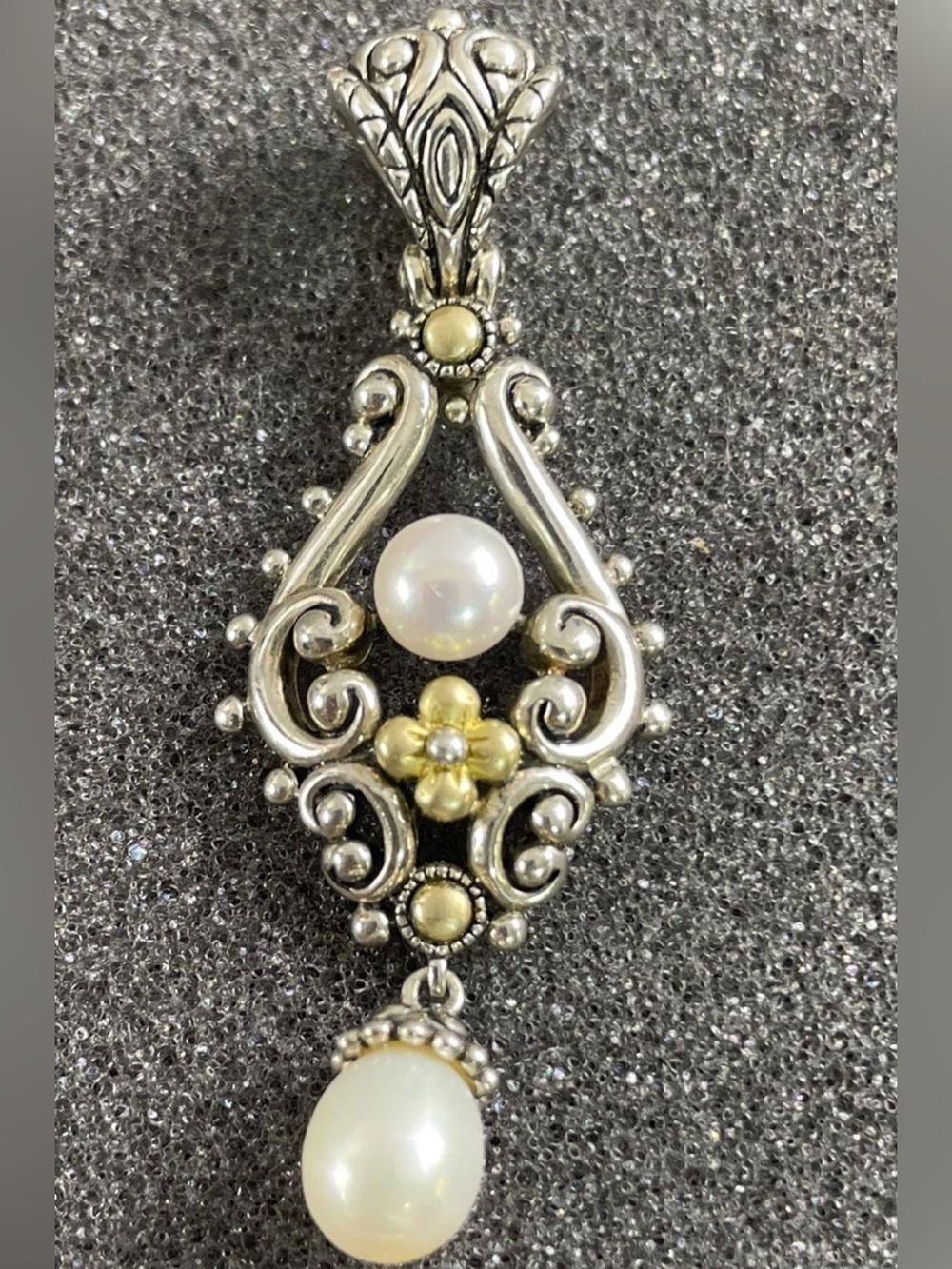 Barbara Bixby Sterling Silver 18k Gold w Pearls Floral Filigree Pendant Enhancer